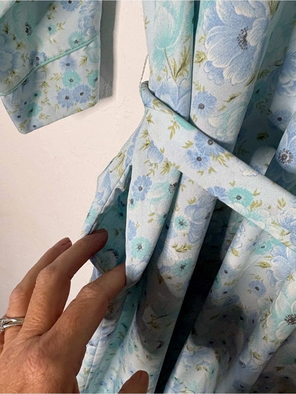 Vintage Christian Dior Lounge Wear Floral Robe Sz L Blue Teal Full Length Pocket - Picture 7 of 12